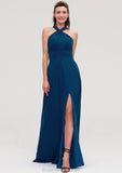 Scalloped Neck Sleeveless A-line/Princess Chiffon Long/Floor-Length Bridesmaid Dresseses With Split Pleated Val STKP0025424