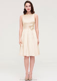 Sleeveless Bateau Knee-Length Satin A-line/Princess Bridesmaid Dresses With Pleated Flowers Amelia STKP0025425