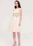 Sleeveless Bateau Knee-Length Satin A-line/Princess Bridesmaid Dresses With Pleated Flowers Amelia STKP0025425