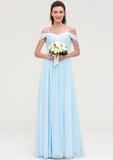 Off-the-Shoulder Sleeveless Chiffon A-line/Princess Long/Floor-Length Bridesmaid Dresseses With Pleated Appliqued Juliette STKP0025431