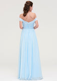 Off-the-Shoulder Sleeveless Chiffon A-line/Princess Long/Floor-Length Bridesmaid Dresseses With Pleated Appliqued Juliette STKP0025431