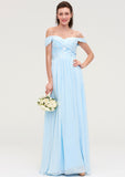 Off-the-Shoulder Sleeveless Chiffon A-line/Princess Long/Floor-Length Bridesmaid Dresseses With Pleated Appliqued Juliette STKP0025431