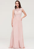 Sleeveless Scalloped Neck Long/Floor-Length Chiffon A-line/Princess Bridesmaid Dresses With Lace Isabella STKP0025434