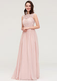 Sleeveless Scalloped Neck Long/Floor-Length Chiffon A-line/Princess Bridesmaid Dresses With Lace Isabella STKP0025434