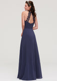 Scoop Neck Sleeveless A-line/Princess Chiffon Long/Floor-Length Bridesmaid Dresseses With Pleated Appliqued Audrey STKP0025439