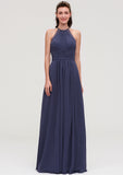 Scoop Neck Sleeveless A-line/Princess Chiffon Long/Floor-Length Bridesmaid Dresseses With Pleated Appliqued Audrey STKP0025439