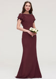 Short Sleeve Bateau Long/Floor-Length Sheath/Column Chiffon Bridesmaid Dresses With Crystal Detailing Sashes Charlize STKP0025440