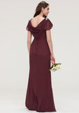 Short Sleeve Bateau Long/Floor-Length Sheath/Column Chiffon Bridesmaid Dresses With Crystal Detailing Sashes Charlize STKP0025440