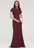 Short Sleeve Bateau Long/Floor-Length Sheath/Column Chiffon Bridesmaid Dresses With Crystal Detailing Sashes Charlize STKP0025440