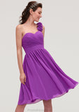 One-Shoulder Sleeveless Knee-Length Chiffon A-line/Princess Bridesmaid Dresseses With Pleated Flowers Kinsley STKP0025441