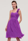 One-Shoulder Sleeveless Knee-Length Chiffon A-line/Princess Bridesmaid Dresseses With Pleated Flowers Kinsley STKP0025441