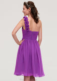 One-Shoulder Sleeveless Knee-Length Chiffon A-line/Princess Bridesmaid Dresseses With Pleated Flowers Kinsley STKP0025441