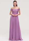 Sleeveless Off-the-Shoulder Long/Floor-Length Chiffon A-line/Princess Bridesmaid Dresseses With Appliqued Amaris STKP0025442