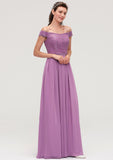 Sleeveless Off-the-Shoulder Long/Floor-Length Chiffon A-line/Princess Bridesmaid Dresseses With Appliqued Amaris STKP0025442