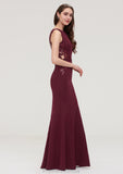 Bateau Sleeveless Sheath/Column Long/Floor-Length Elastic Satin Bridesmaid Dresses With Waistband Lace Sequins Millicent STKP0025443