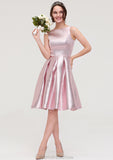 Bateau Sleeveless Taffeta Knee-Length A-line/Princess Bridesmaid Dresses With Ruffles  -   Mira STKP0025444