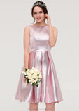 Bateau Sleeveless Taffeta Knee-Length A-line/Princess Bridesmaid Dresses With Ruffles  -   Mira STKP0025444