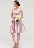 Bateau Sleeveless Taffeta Knee-Length A-line/Princess Bridesmaid Dresses With Ruffles  -   Mira STKP0025444