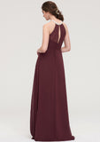 Sleeveless Halter Long/Floor-Length Chiffon A-line/Princess Bridesmaid Dresses With Beading Pleated Philippa STKP0025445