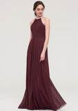 Sleeveless Halter Long/Floor-Length Chiffon A-line/Princess Bridesmaid Dresses With Beading Pleated Philippa STKP0025445