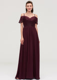 Off-the-Shoulder Sleeveless Chiffon A-line/Princess Long/Floor-Length Bridesmaid Dresseses With Lace Carolina STKP0025449