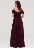 Off-the-Shoulder Sleeveless Chiffon A-line/Princess Long/Floor-Length Bridesmaid Dresseses With Lace Carolina STKP0025449