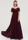 Off-the-Shoulder Sleeveless Chiffon A-line/Princess Long/Floor-Length Bridesmaid Dresseses With Lace Carolina STKP0025449