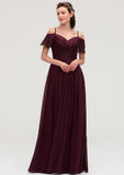 Off-the-Shoulder Sleeveless Chiffon A-line/Princess Long/Floor-Length Bridesmaid Dresseses With Lace Carolina STKP0025449