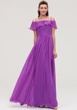 Sleeveless Off-the-Shoulder Chiffon A-line/Princess Long/Floor-Length Bridesmaid Dresseses With Ruffles Tiana STKP0025452