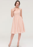 Sleeveless V Neck A-line/Princess Chiffon Knee-Length Bridesmaid Dresses With Lace Quinn STKP0025453