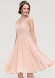 Sleeveless V Neck A-line/Princess Chiffon Knee-Length Bridesmaid Dresses With Lace Quinn STKP0025453