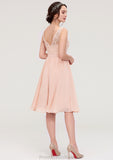 Sleeveless V Neck A-line/Princess Chiffon Knee-Length Bridesmaid Dresses With Lace Quinn STKP0025453