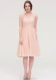 Sleeveless V Neck A-line/Princess Chiffon Knee-Length Bridesmaid Dresses With Lace Quinn STKP0025453