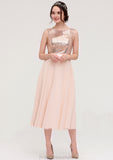 Sleeveless Bateau Chiffon A-line/Princess Bridesmaid Dresses With Sashes Sequins Jazmyn STKP0025454