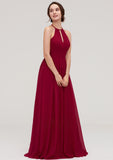 Scoop Neck Sleeveless A-line/Princess Long/Floor-Length Chiffon Bridesmaid Dresseses With Pleated Melany STKP0025456