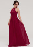 Scoop Neck Sleeveless A-line/Princess Long/Floor-Length Chiffon Bridesmaid Dresseses With Pleated Melany STKP0025456