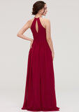 Scoop Neck Sleeveless A-line/Princess Long/Floor-Length Chiffon Bridesmaid Dresseses With Pleated Melany STKP0025456