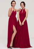 Scoop Neck Sleeveless A-line/Princess Long/Floor-Length Chiffon Bridesmaid Dresseses With Pleated Melany STKP0025456