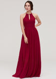 Scoop Neck Sleeveless A-line/Princess Long/Floor-Length Chiffon Bridesmaid Dresseses With Pleated Melany STKP0025456