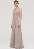 Sleeveless Sweetheart Long/Floor-Length Chiffon A-line/Princess Bridesmaid Dresses With Pleated Lace Aliya STKP0025457