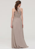 Sleeveless Sweetheart Long/Floor-Length Chiffon A-line/Princess Bridesmaid Dresses With Pleated Lace Aliya STKP0025457