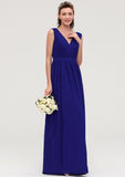 Sleeveless V Neck Chiffon A-line/Princess Long/Floor-Length Bridesmaid Dresseses With Pleated Lilia STKP0025459