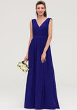 Sleeveless V Neck Chiffon A-line/Princess Long/Floor-Length Bridesmaid Dresseses With Pleated Lilia STKP0025459