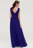 Sleeveless V Neck Chiffon A-line/Princess Long/Floor-Length Bridesmaid Dresseses With Pleated Lilia STKP0025459