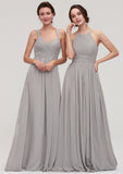 Halter Sleeveless A-line/Princess Long/Floor-Length Chiffon Bridesmaid Dresses With Pleated Christine STKP0025462