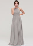 Halter Sleeveless A-line/Princess Long/Floor-Length Chiffon Bridesmaid Dresses With Pleated Christine STKP0025462