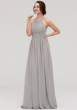 Halter Sleeveless A-line/Princess Long/Floor-Length Chiffon Bridesmaid Dresses With Pleated Christine STKP0025462