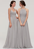 Halter Sleeveless A-line/Princess Long/Floor-Length Chiffon Bridesmaid Dresses With Pleated Christine STKP0025462