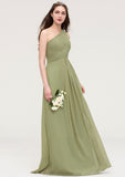 Sleeveless One-Shoulder Long/Floor-Length Chiffon A-line/Princess Bridesmaid Dresses With Pleated Mayra STKP0025463