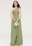 Sleeveless One-Shoulder Long/Floor-Length Chiffon A-line/Princess Bridesmaid Dresses With Pleated Mayra STKP0025463